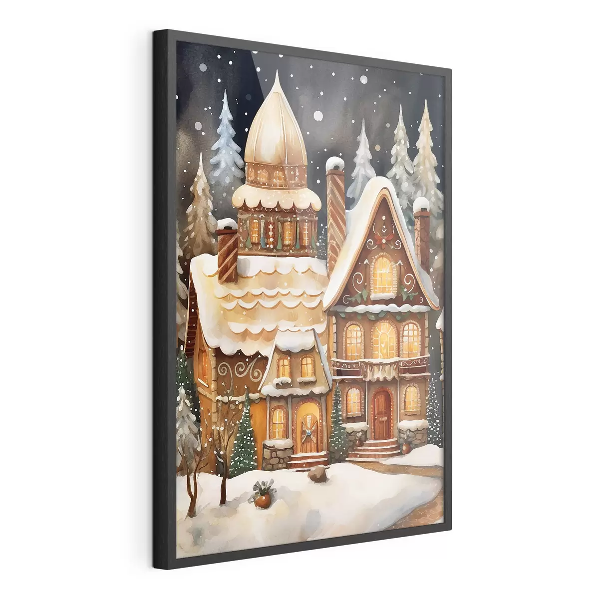Poster Casas cubiertas de nieve en el bosque f46985