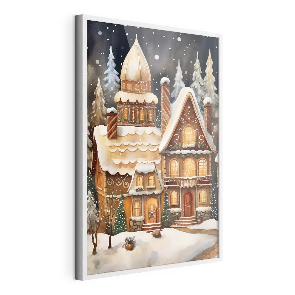 Poster Casas cubiertas de nieve en el bosque f46985