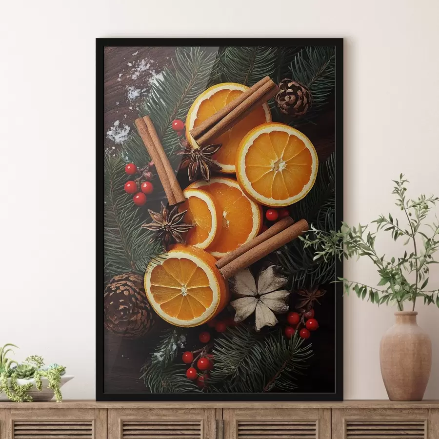 murales de pared Dibujo de frutas, naranja y canela f46986