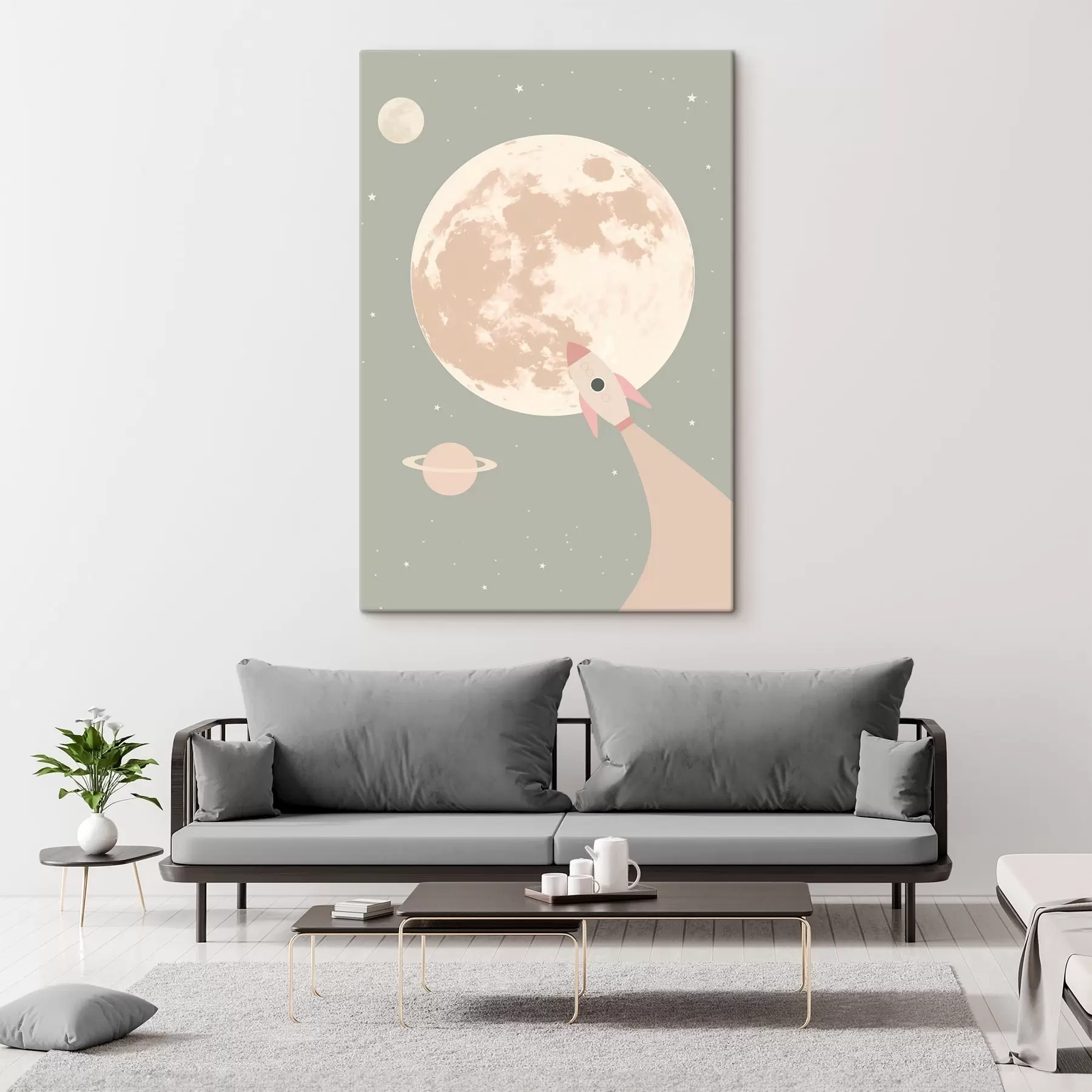 murales de pared Luna y cohete espacial s47067