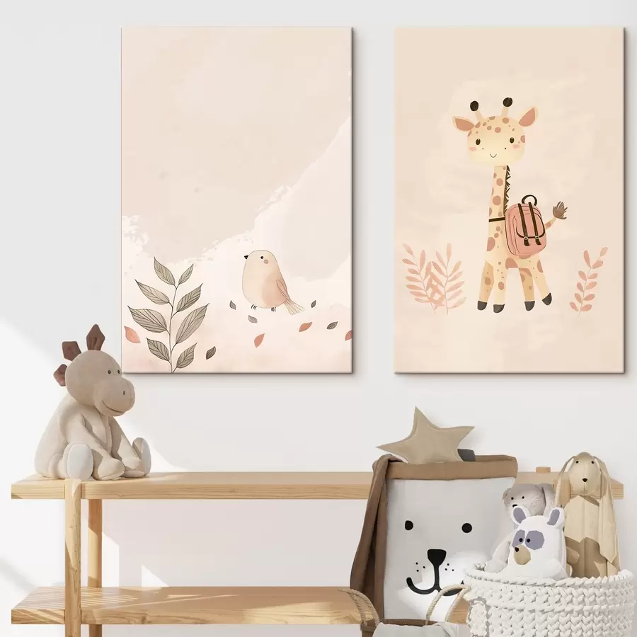 murales de pared Jirafa y pájaro m01148