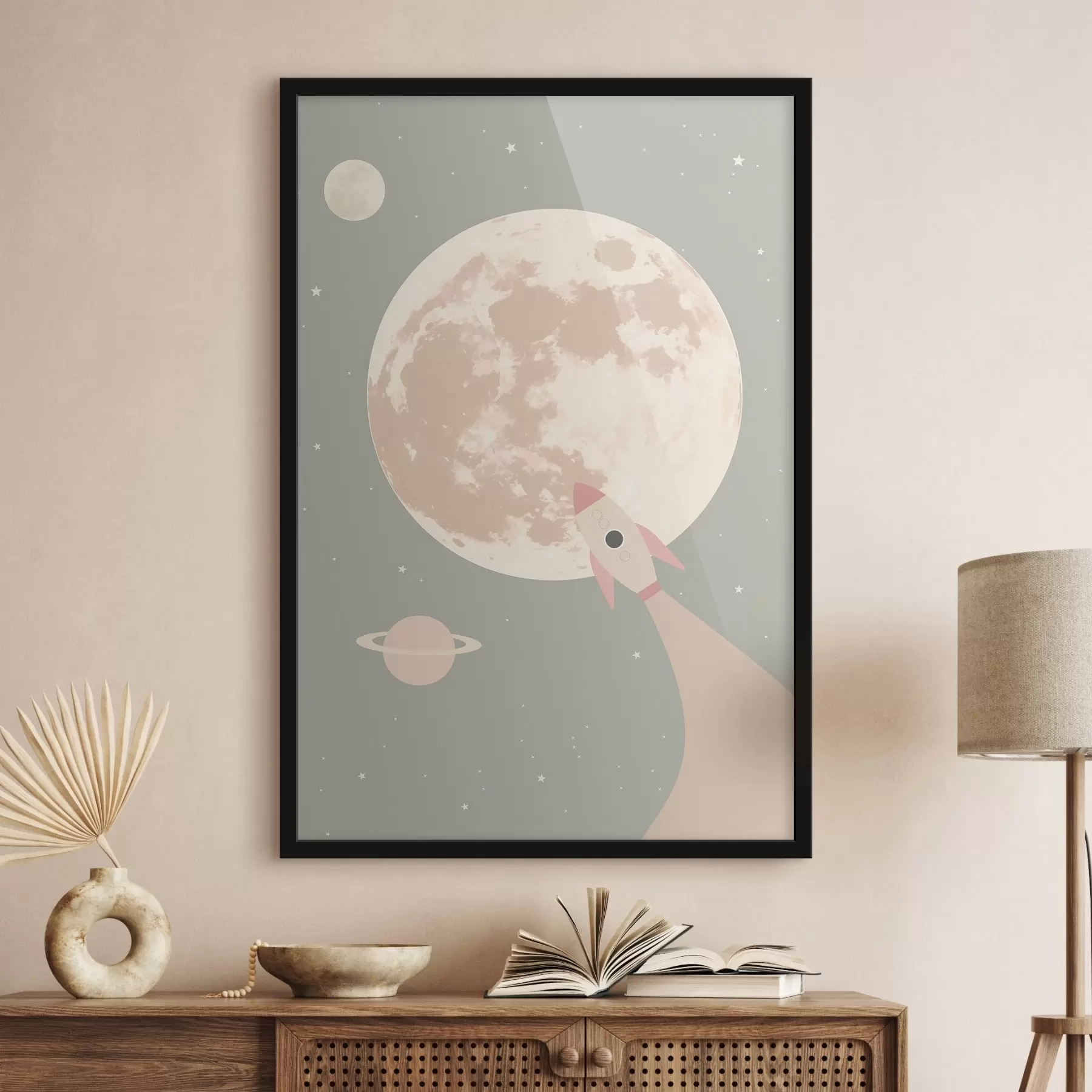 murales de pared Luna y cohete espacial f47067