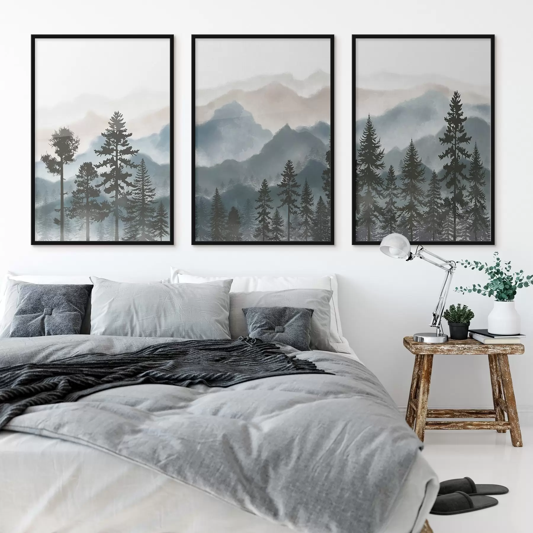 murales de pared Montañas serenas y siluetas de árboles d00244