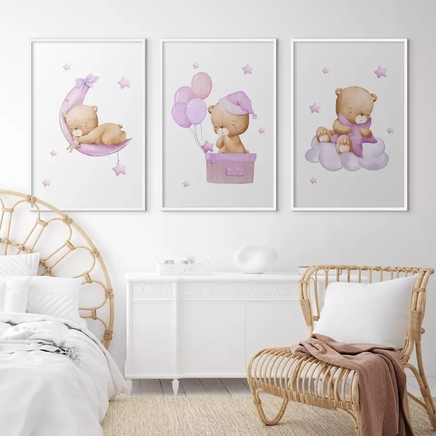 murales de pared Ositos de peluche en escenas de ensueño en tonos pastel d00296v2