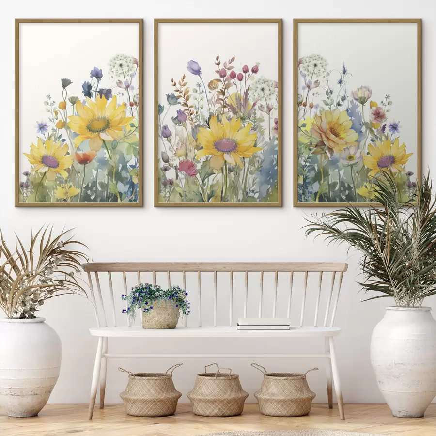 murales de pared Coloridas flores silvestres de acuarela veraniegas d00333