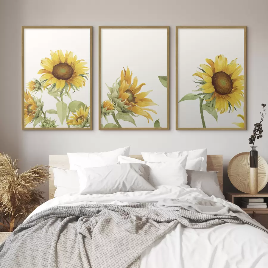 murales de pared Girasoles coloridos pintados con acuarela d00334