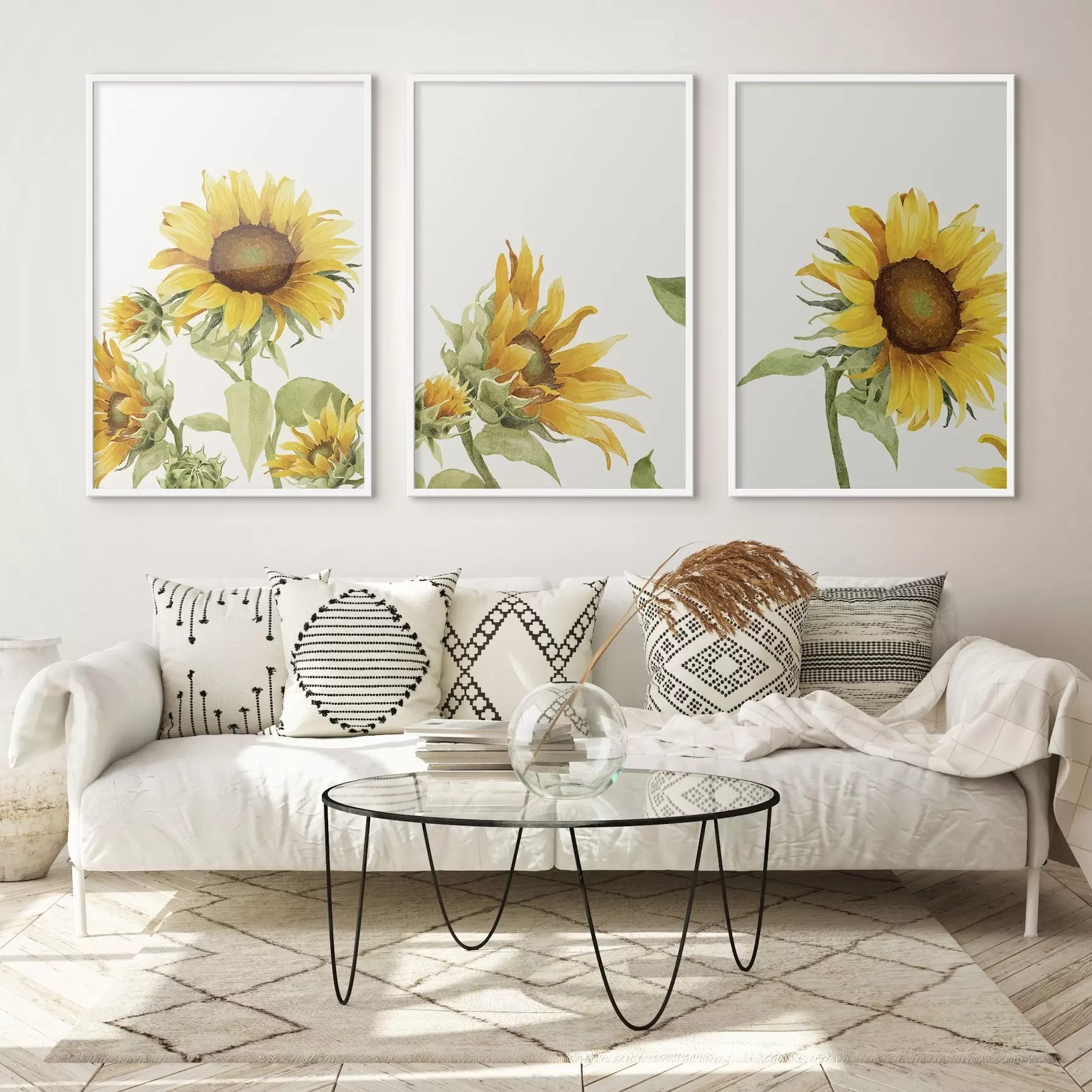 murales de pared Girasoles coloridos pintados con acuarela d00334