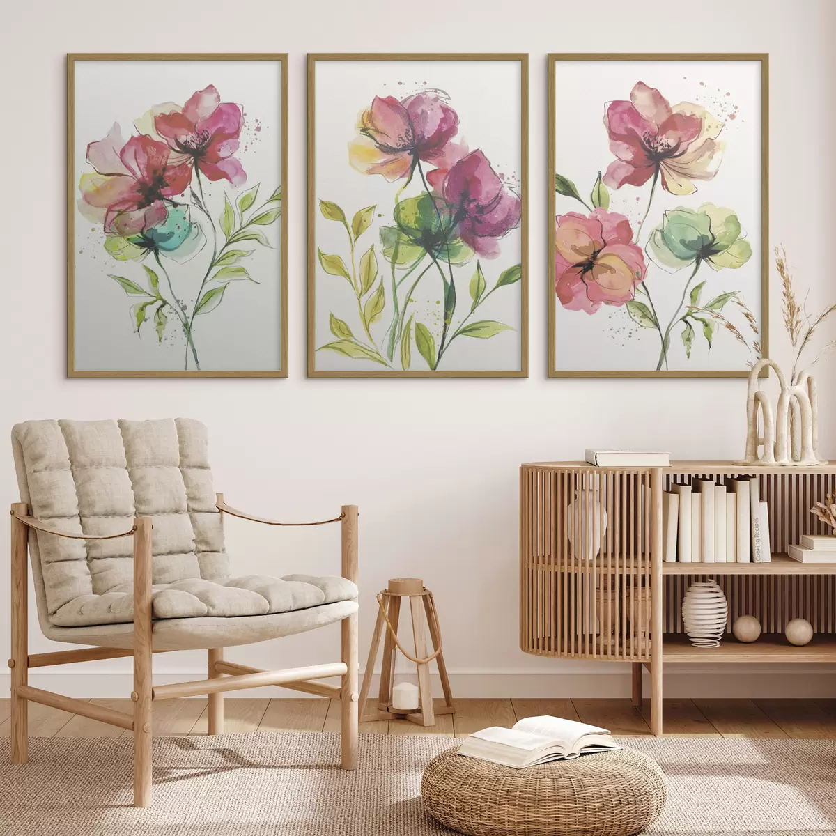 Poster Delicadas flores pintadas con acuarela y salpicaduras de pintura. d00340