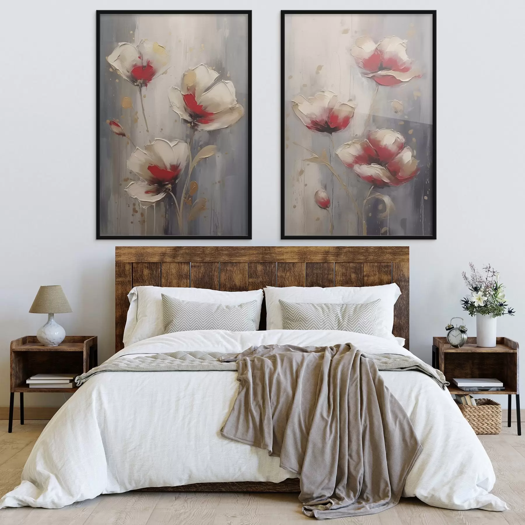 murales de pared Flores blancas y rojas d00399