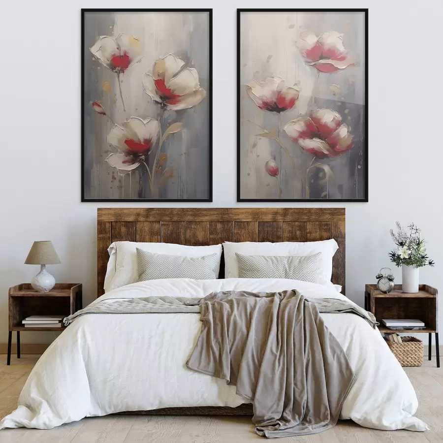 murales de pared Flores blancas y rojas d00399
