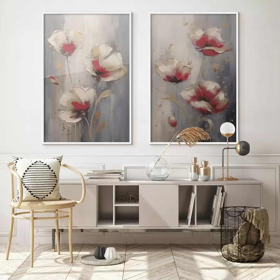 murales de pared Flores blancas y rojas d00399