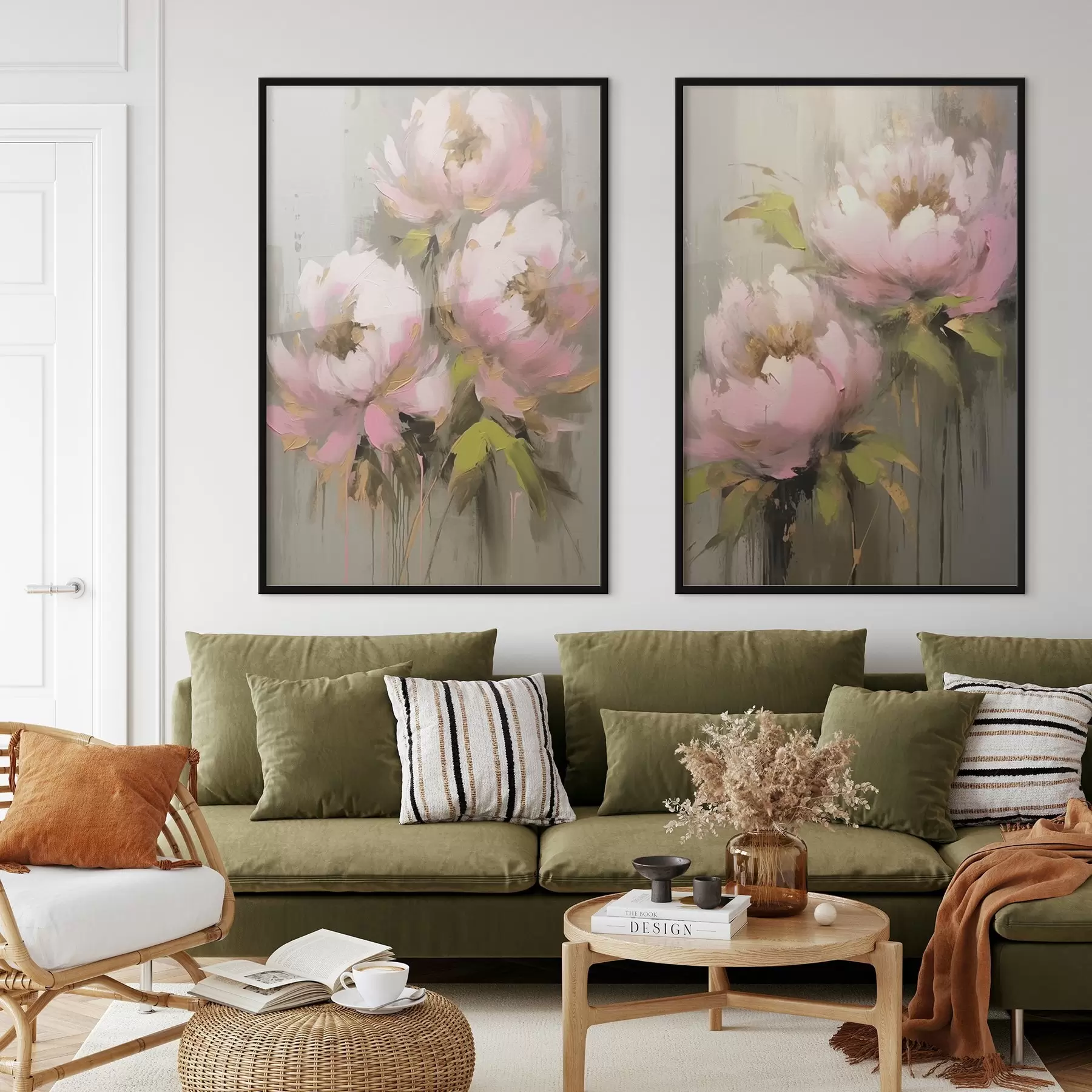 murales de pared Flores de peonía rosa d00401