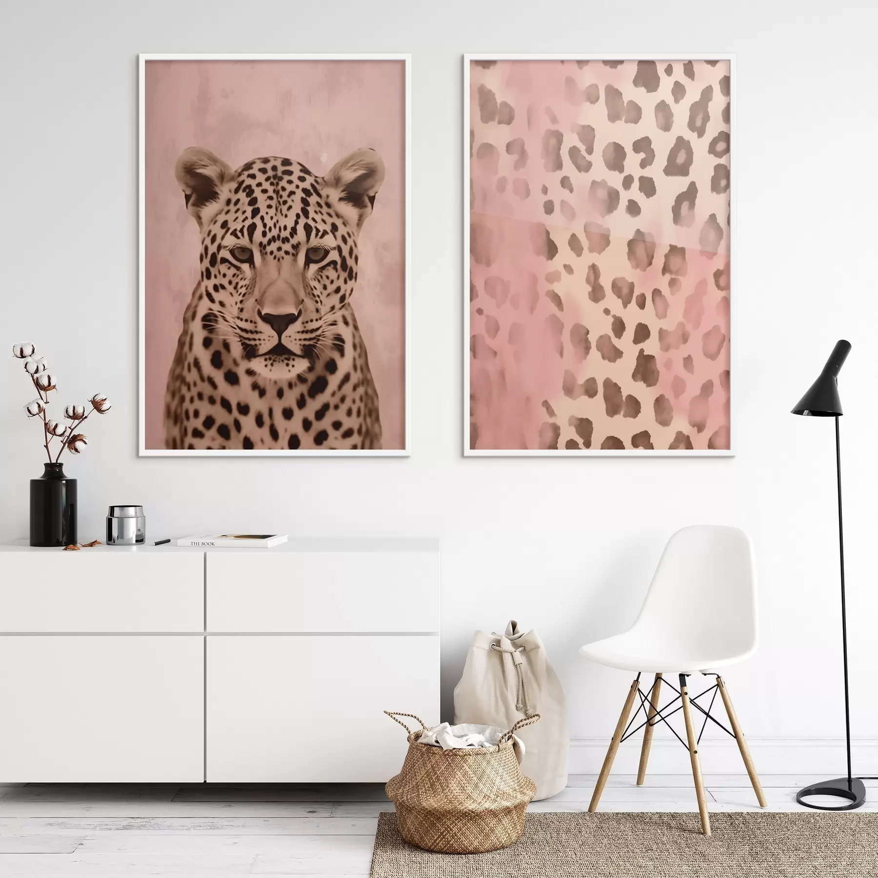 murales de pared Retrato de un guepardo, Patrón abstracto con estampado de leopardo sobre fondo rosa d00402