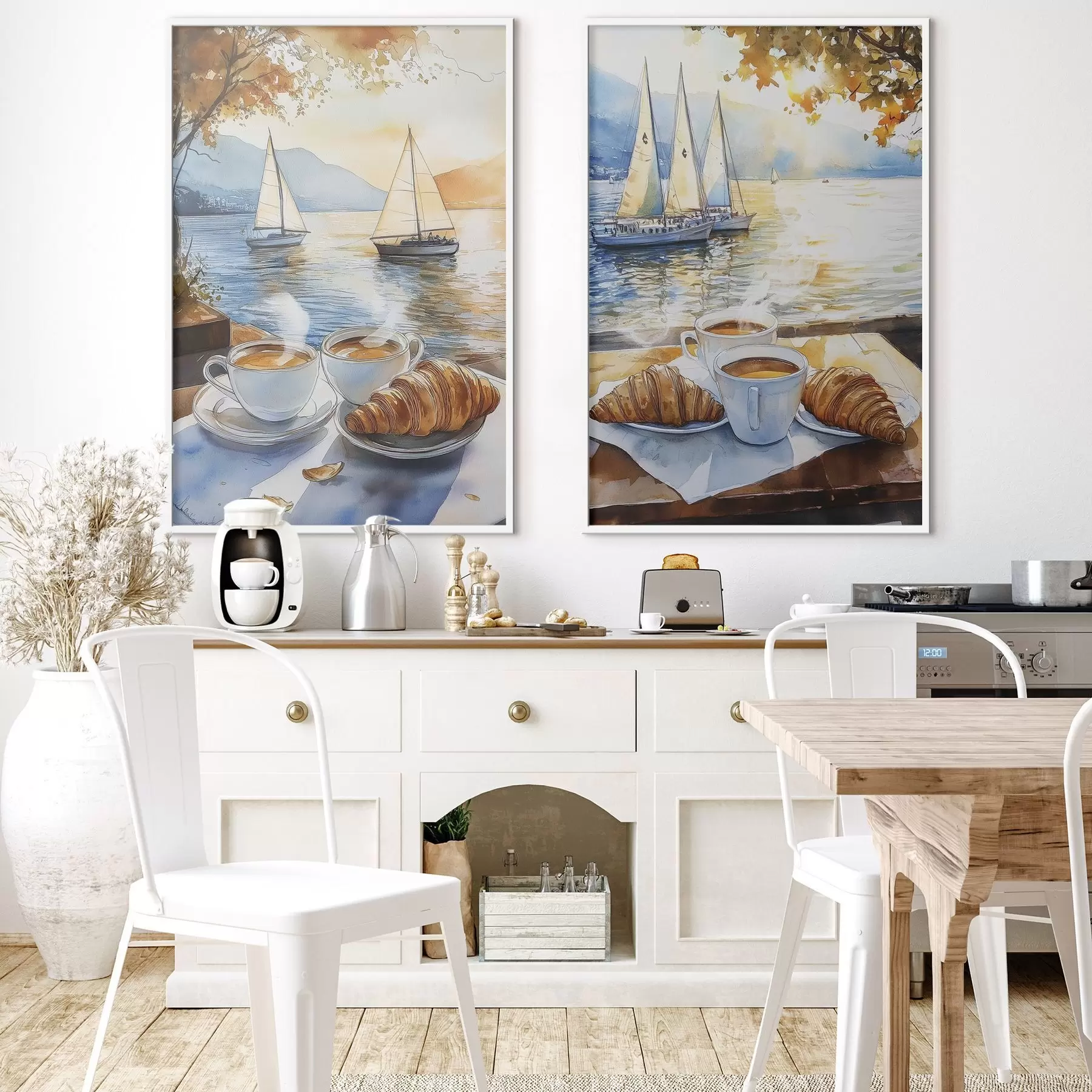 murales de pared Puesta de sol en el lago con ups de café, veleros, naturaleza, viajes d00407