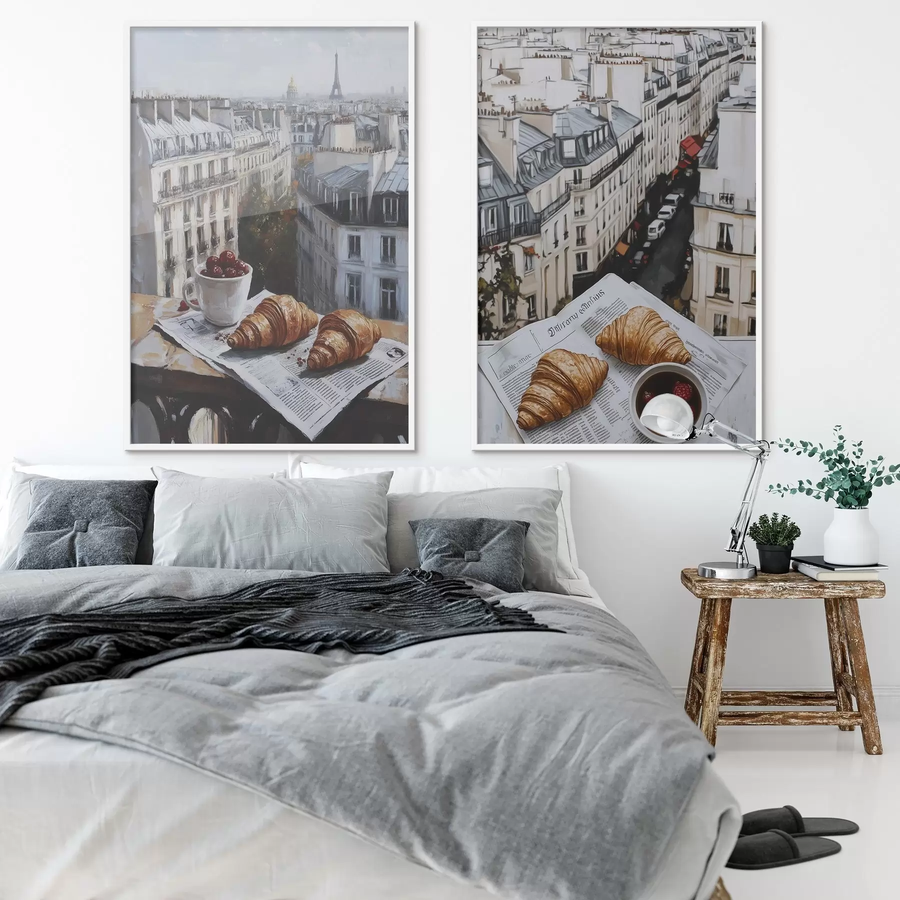 murales de pared Vista de la ciudad en un balcón de París, Torre Eiffel, fresas, café, diario d00445