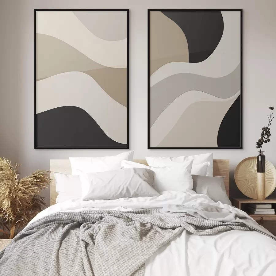 murales de pared Ondas abstractas en tonos beige y negro d00460