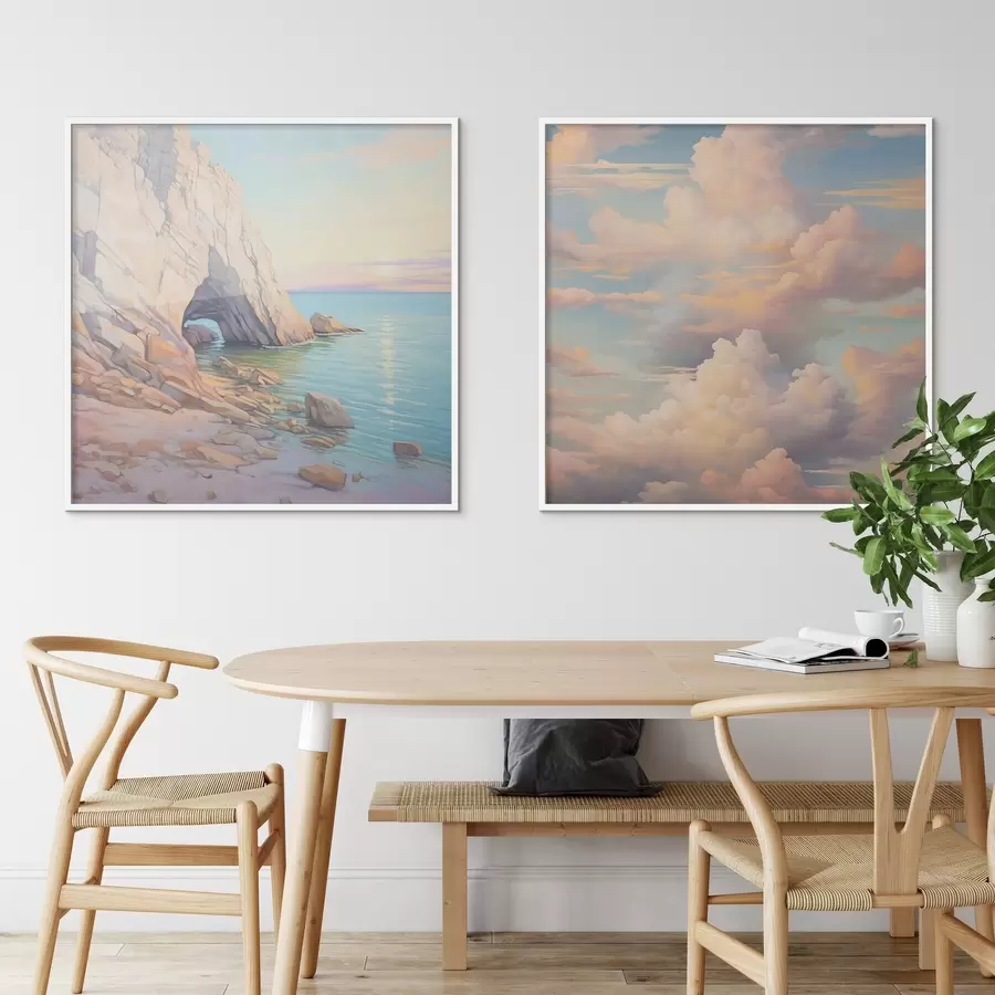 murales de pared Olas en una orilla rocosa y cielo con nubes d00487