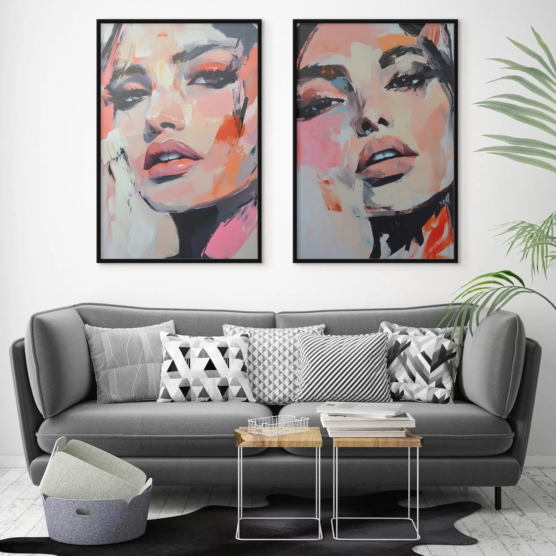 murales de pared Retratos de mujeres con trazos de imitación d00508