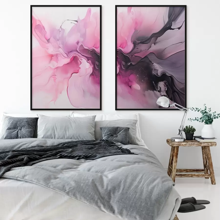 murales de pared Remolinos abstractos de color rosa, morado y negro se mezclan en una composición fluida y orgánica, creando una sensación de movimiento d00532