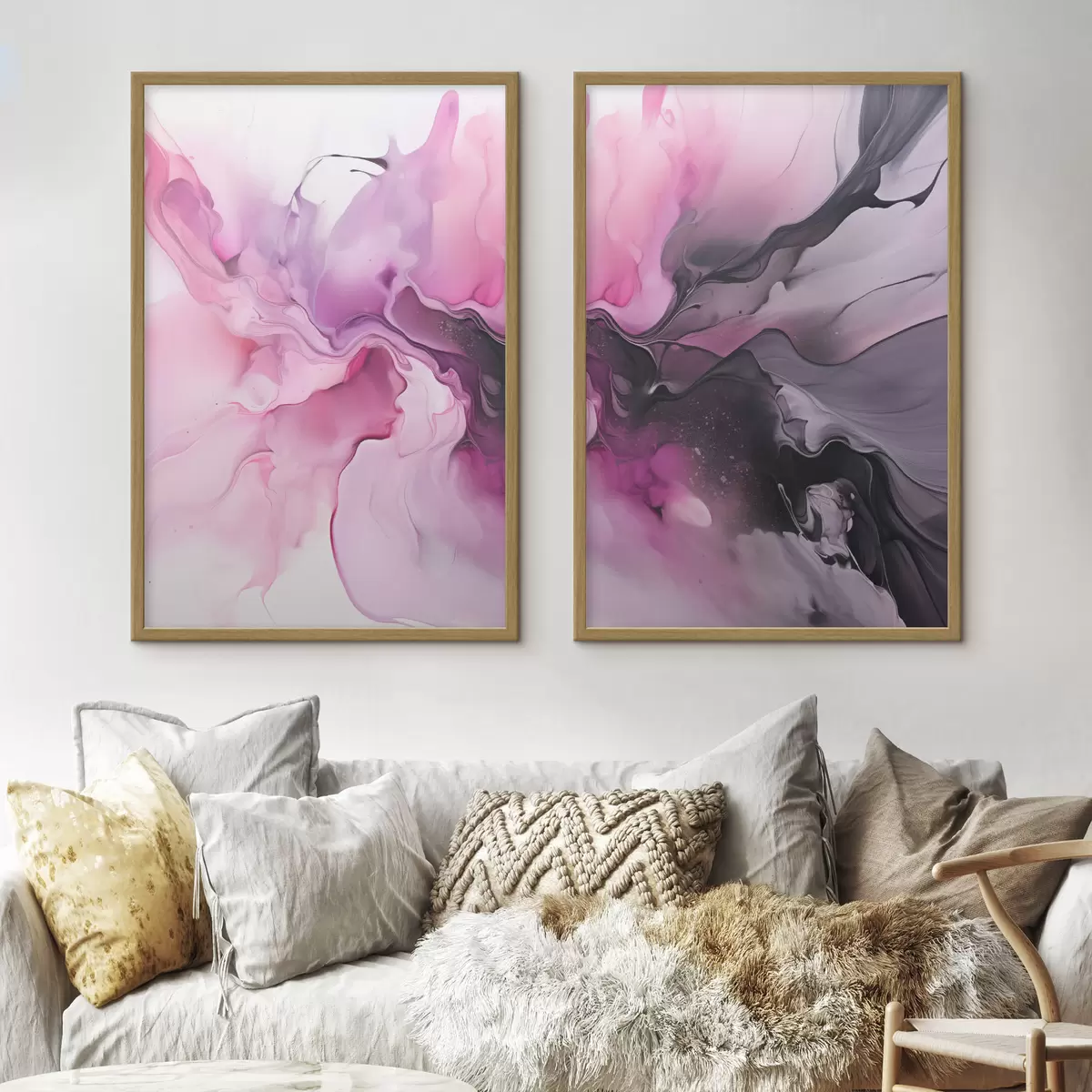 Poster Remolinos abstractos de color rosa, morado y negro se mezclan en una composición fluida y orgánica, creando una sensación de movimiento d00532