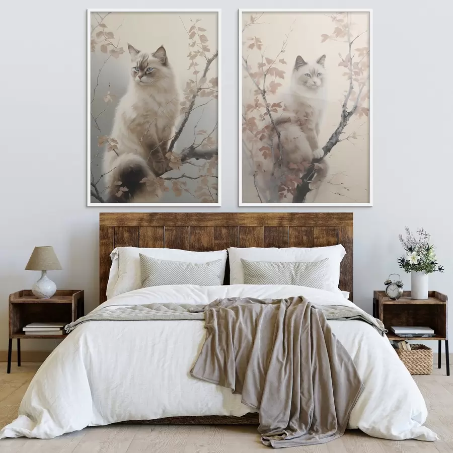 murales de pared Un gato en la rama de un árbol d00871