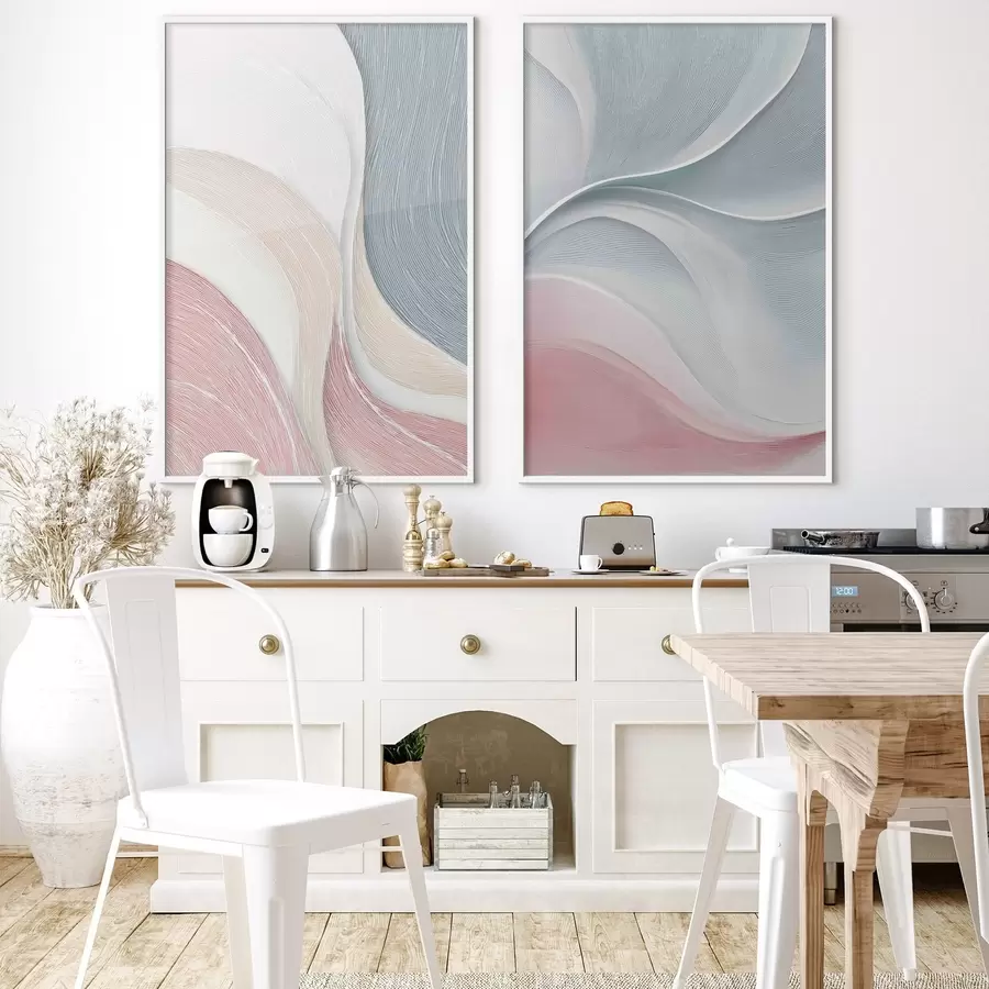murales de pared Ondas abstractas en tonos rosa, beige y azul d00874