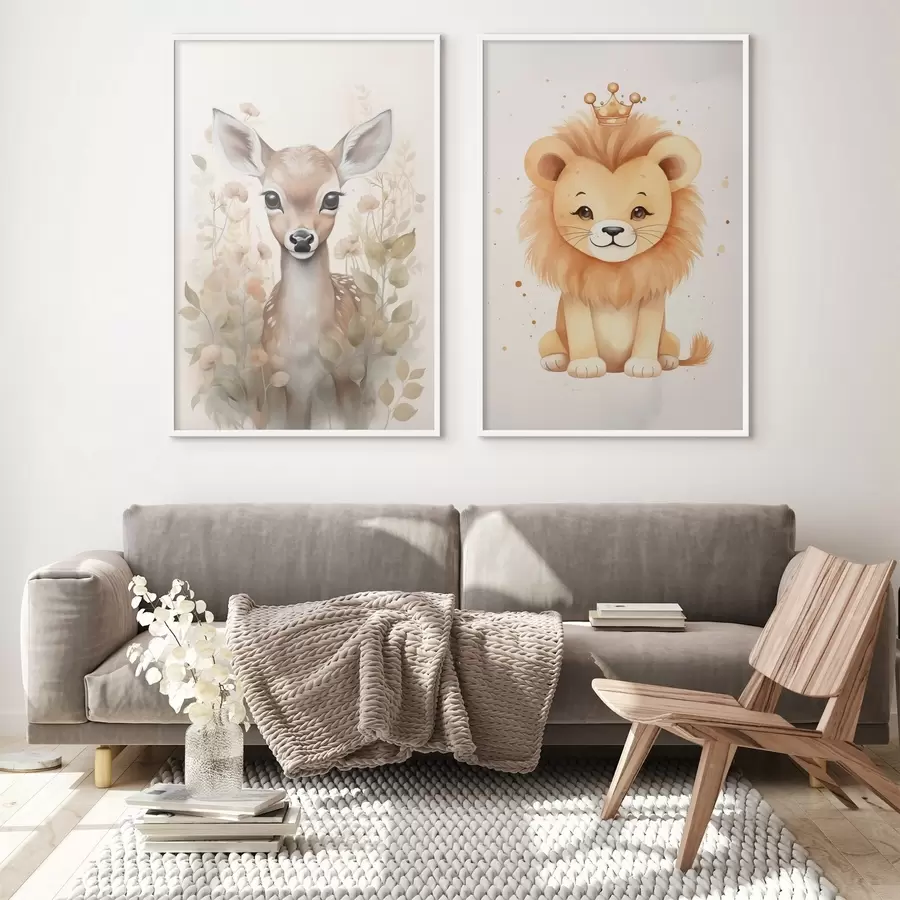 murales de pared Ciervo y león d00922