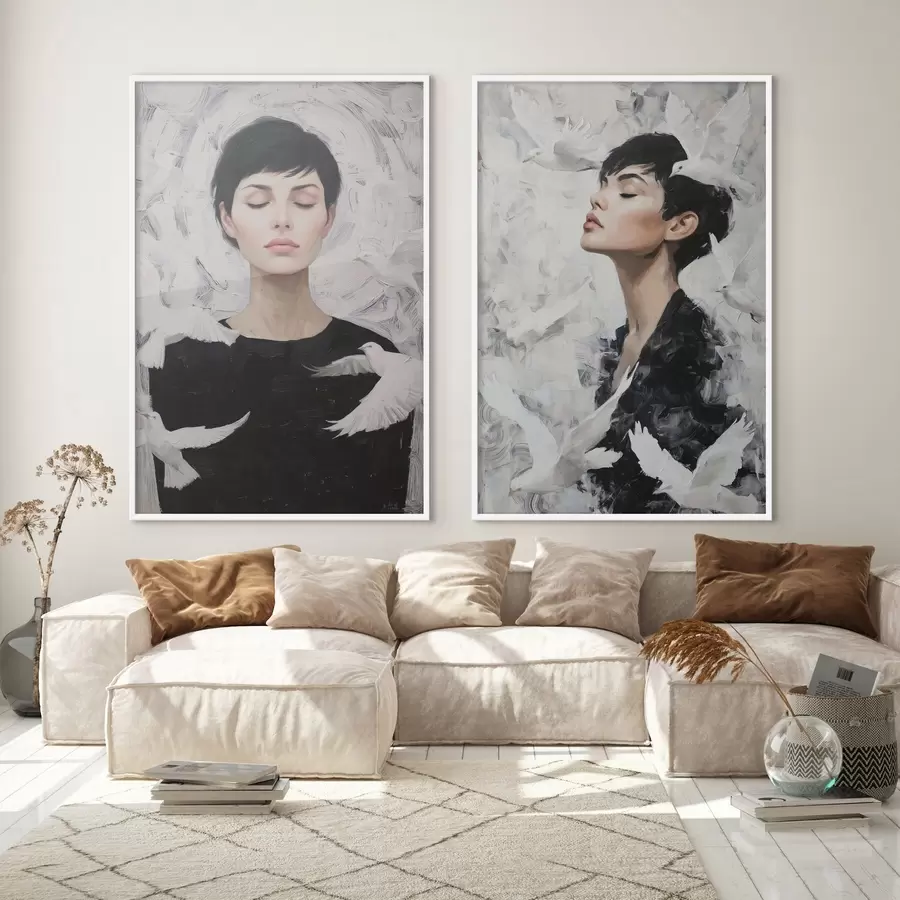 murales de pared Mujer con palomas d00923