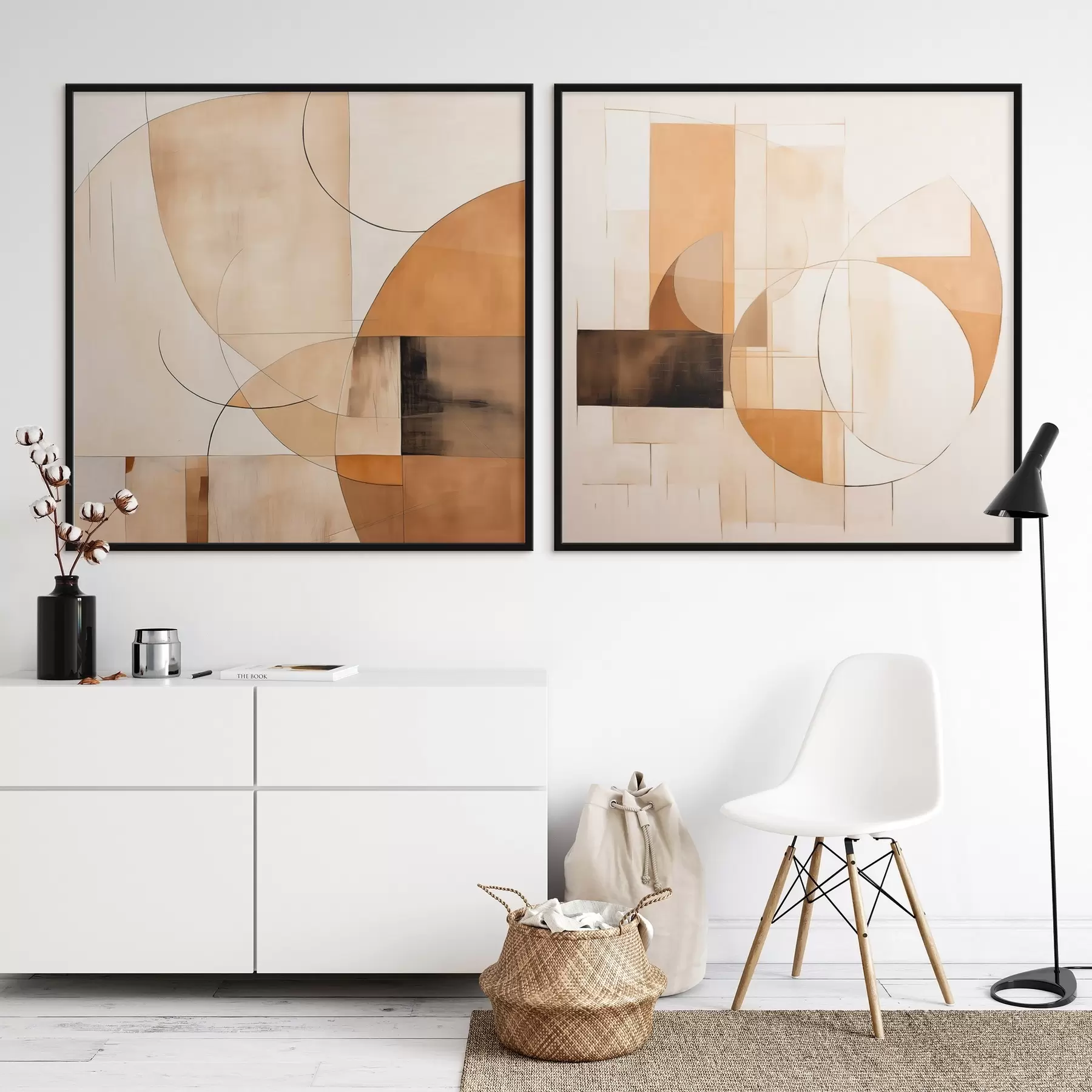 murales de pared Abstracción moderna con círculos y líneas en colores café con leche d00898