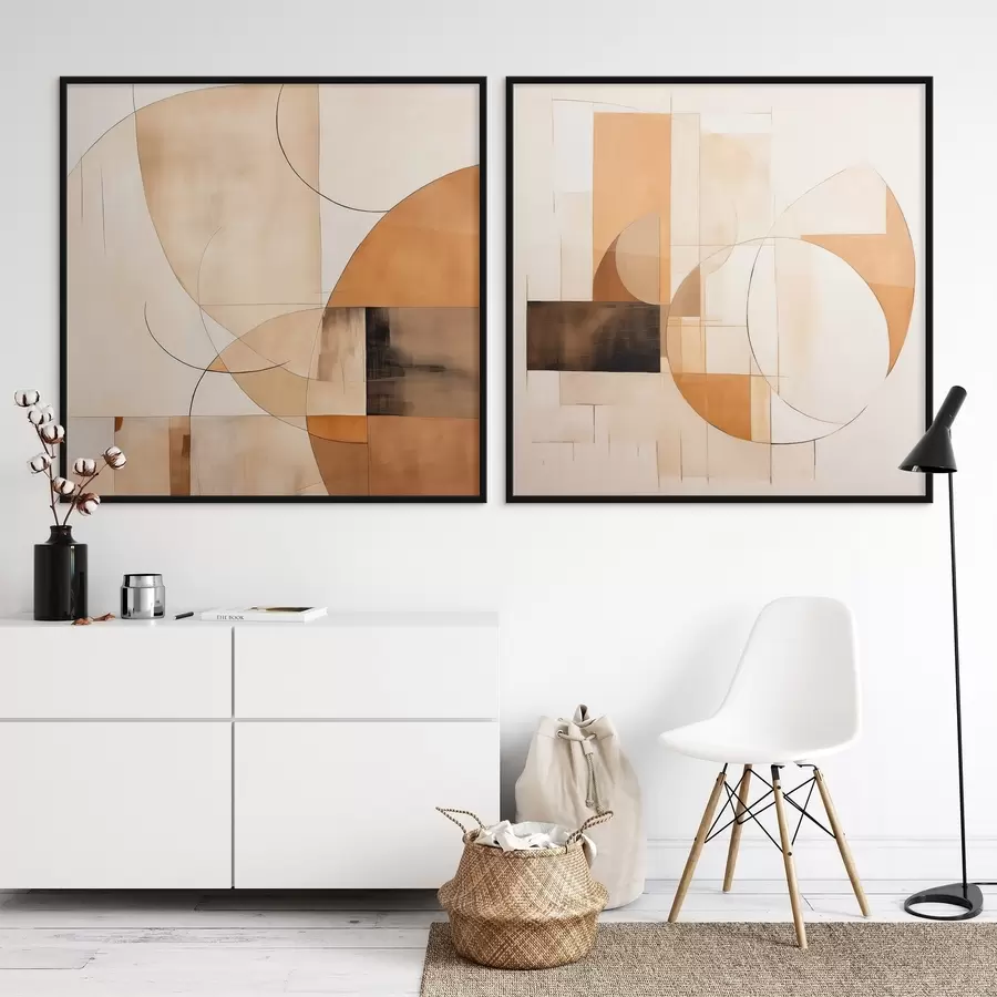 murales de pared Abstracción moderna con círculos y líneas en colores café con leche d00898