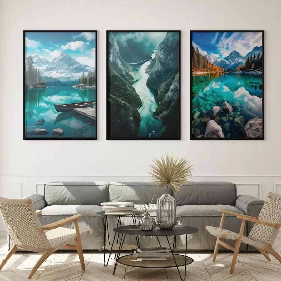 murales de pared Lagos alpinos y vistas al fiordo en frescos tonos verde azulado. d00961