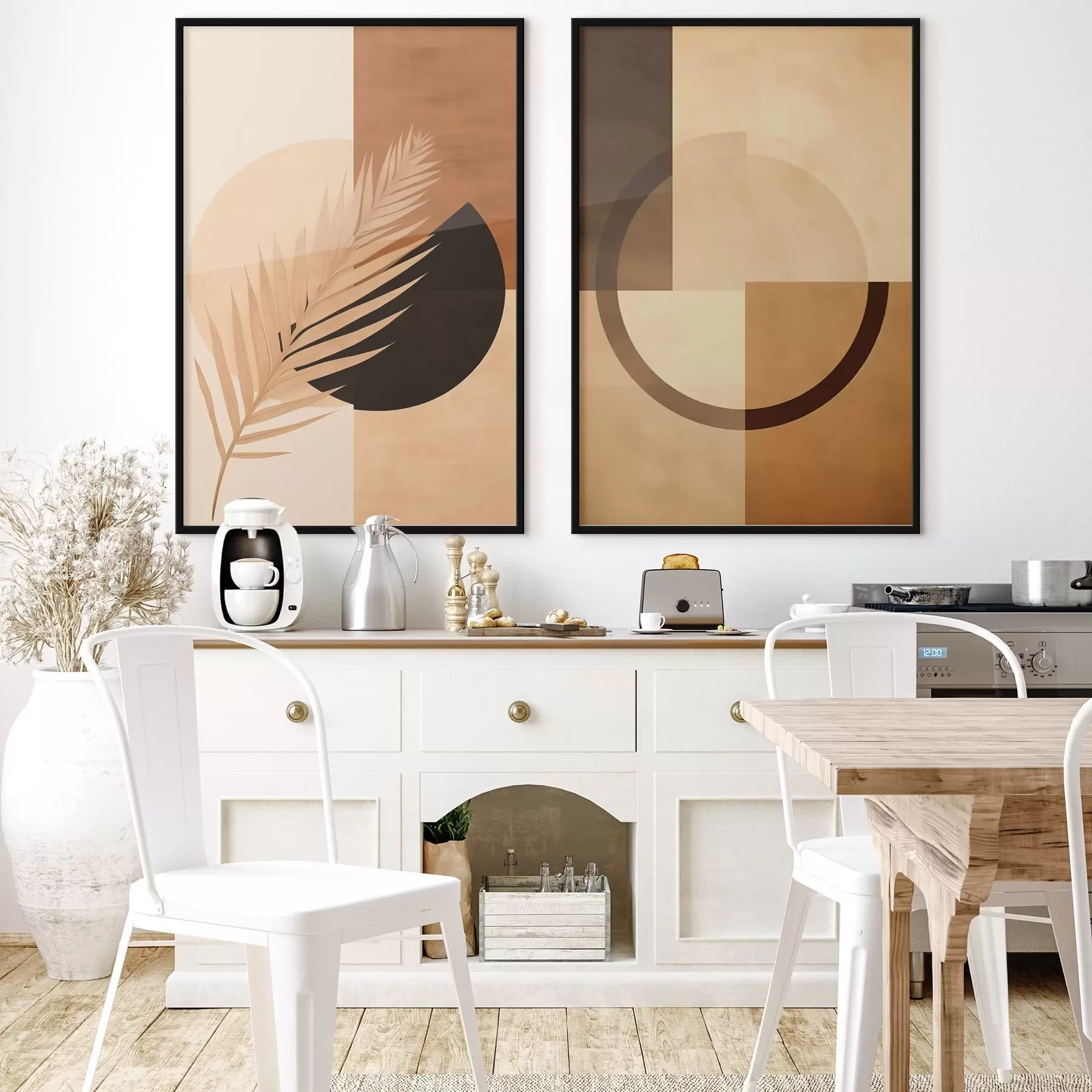 murales de pared Geometría en terracota y beige con motivo de hojas de palmera. d00968