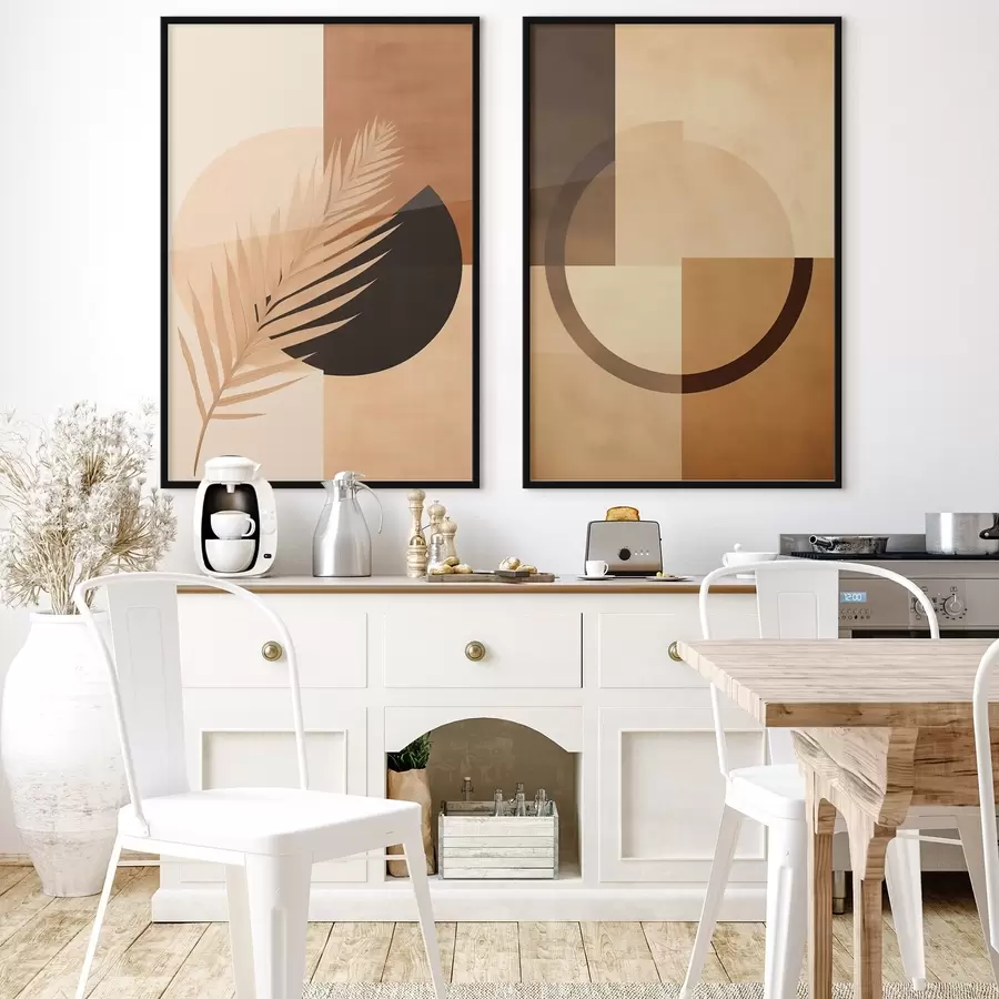 murales de pared Geometría en terracota y beige con motivo de hojas de palmera. d00968