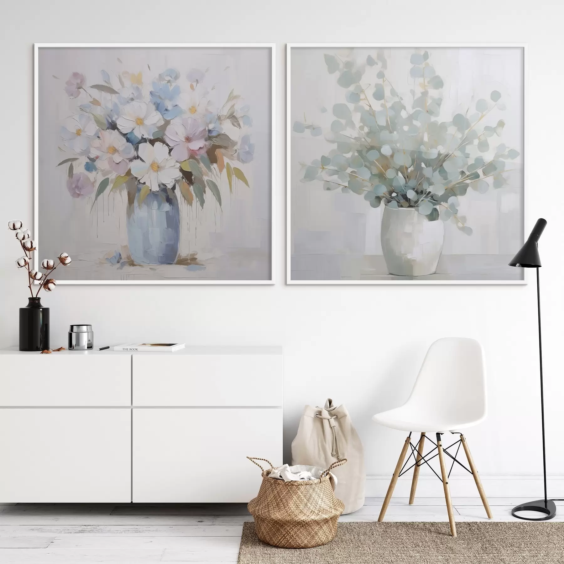 murales de pared Pintura imitación flores y eucalipto d01017