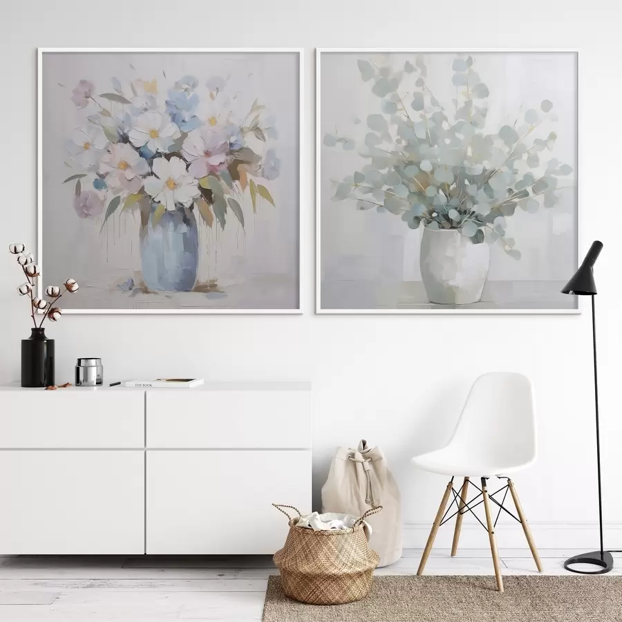 murales de pared Pintura imitación flores y eucalipto d01017