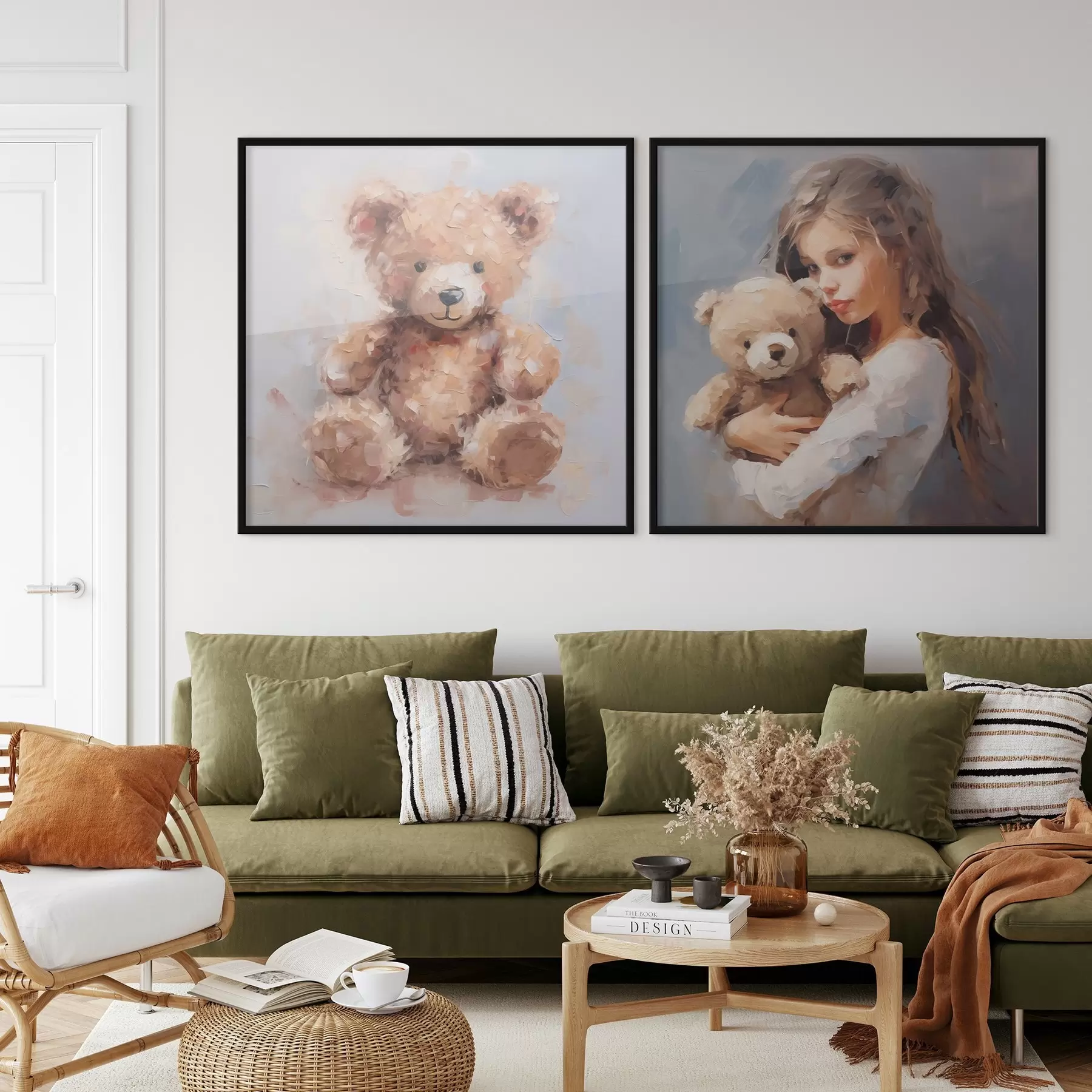 murales de pared Niña con un oso de peluche, pintura de imitación d01029