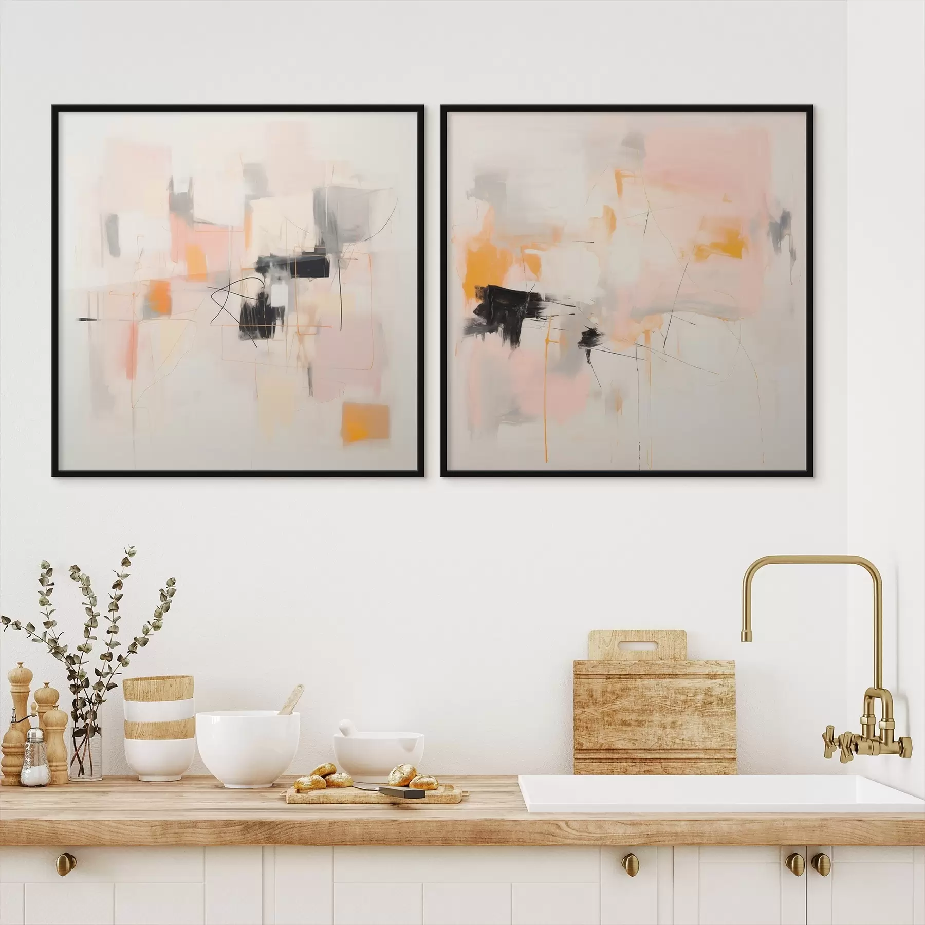 murales de pared Composición artística con acentos contrastantes en dos partes. d00980