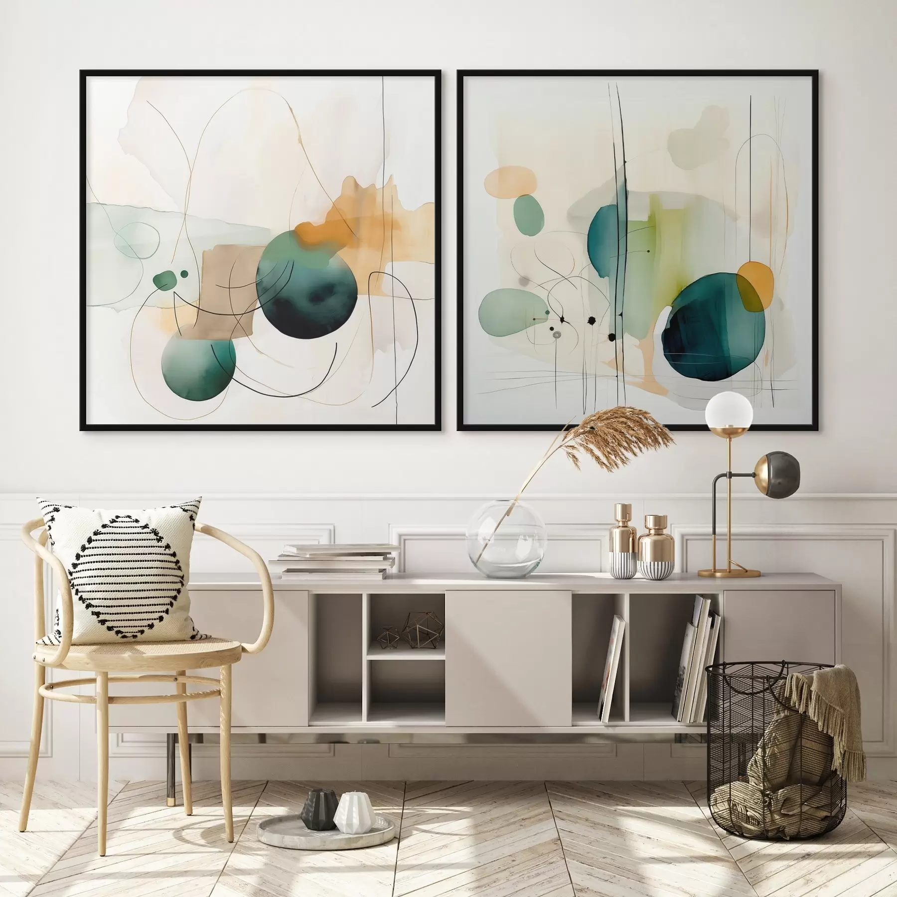 murales de pared Composición abstracta en dos partes con suaves manchas de color. d00985