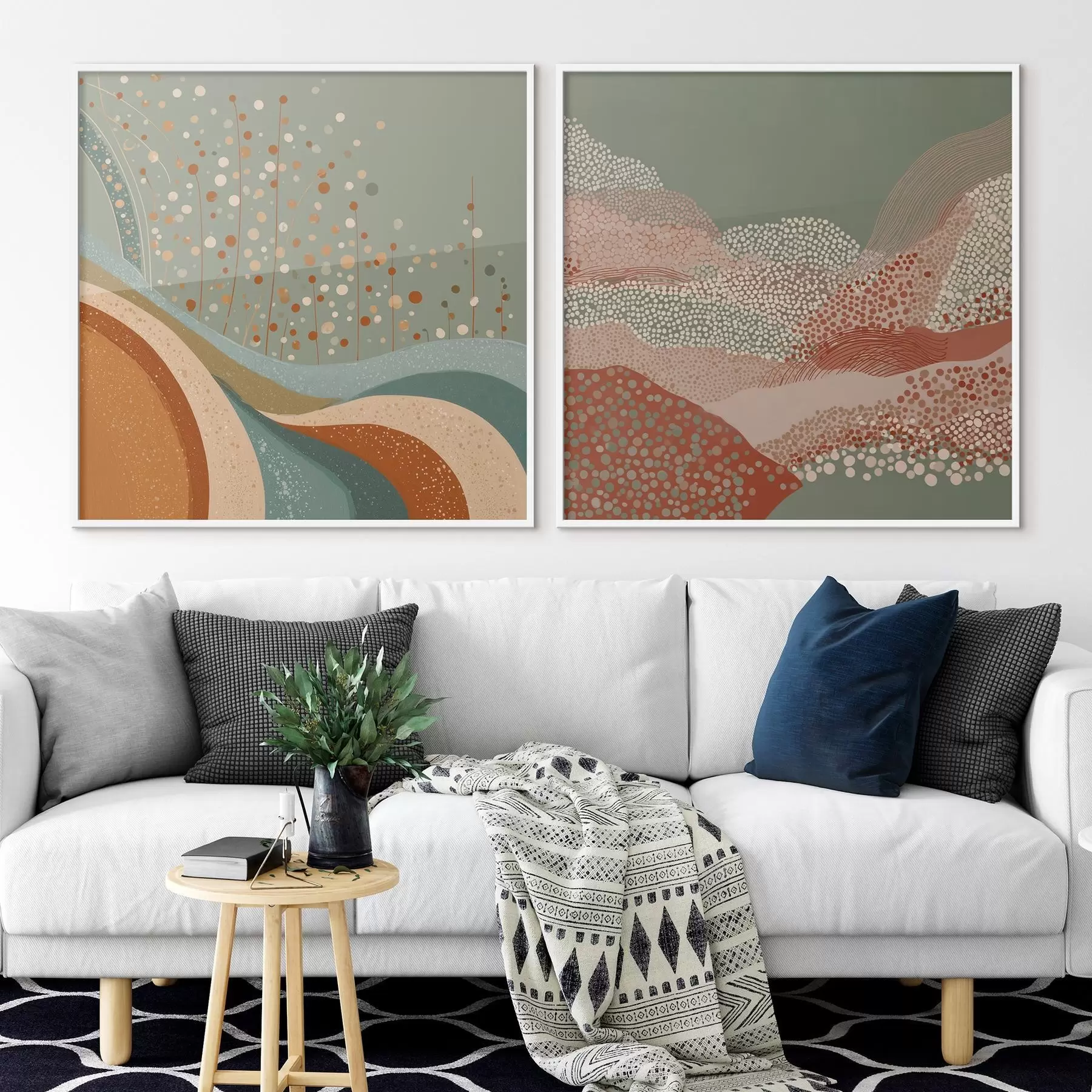 murales de pared Paisaje abstracto en dos partes con elementos punteados y ondulados. d00987