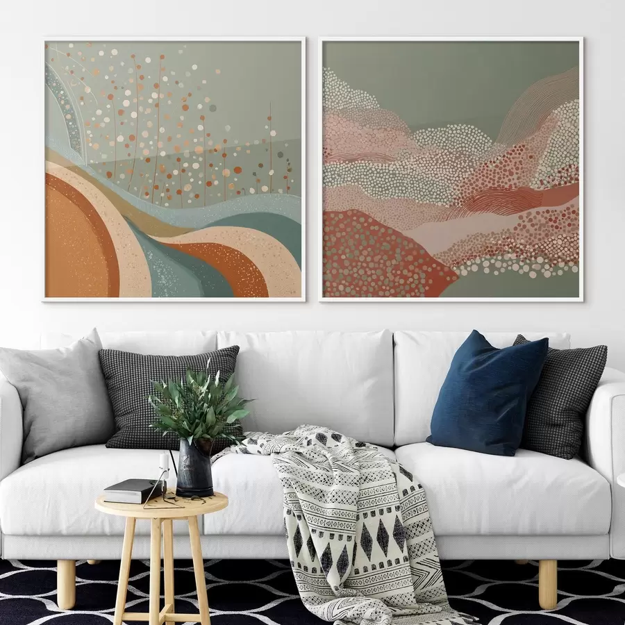 murales de pared Paisaje abstracto en dos partes con elementos punteados y ondulados. d00987