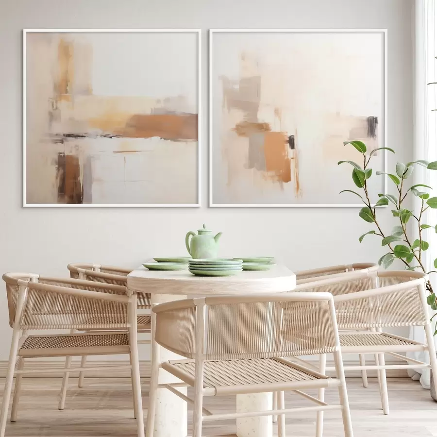 murales de pared Abstracción estilizada con tonos cálidos en formato díptico. d00988