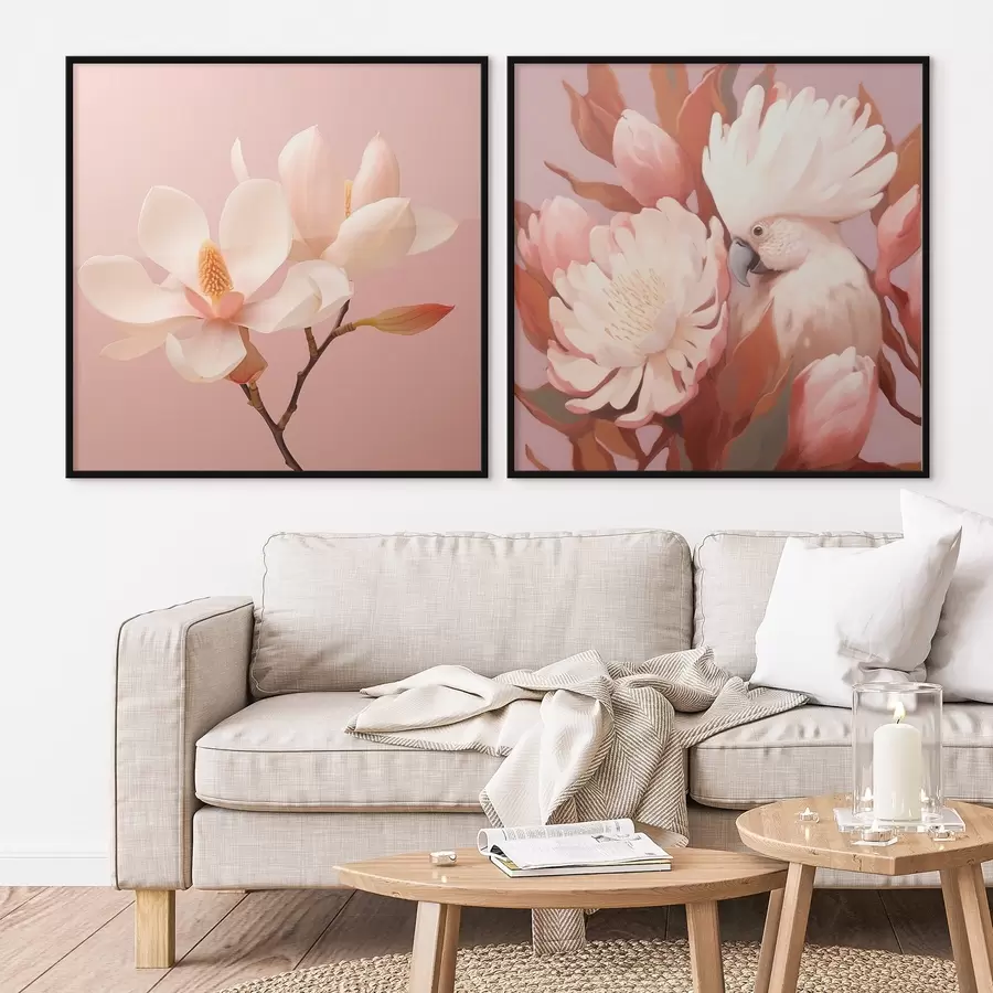 murales de pared Composición floral con un pájaro en estilo ilustración artística. d00994