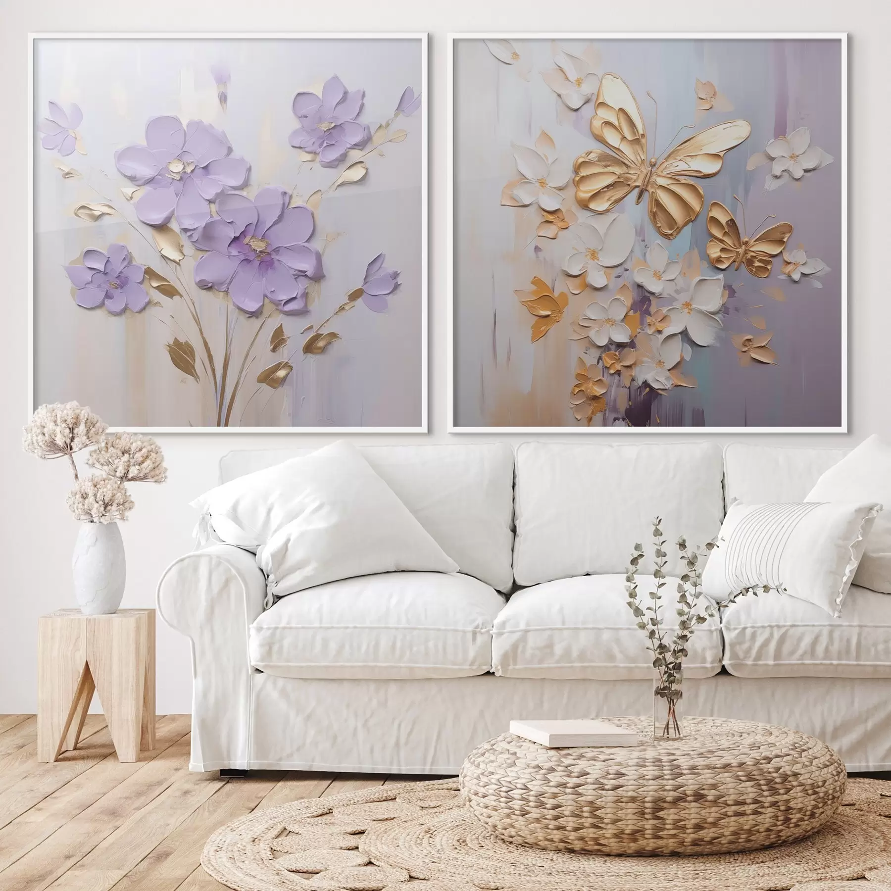 murales de pared Pintura imitación de mariposas y flores d01046