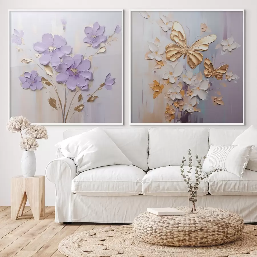 murales de pared Pintura imitación de mariposas y flores d01046