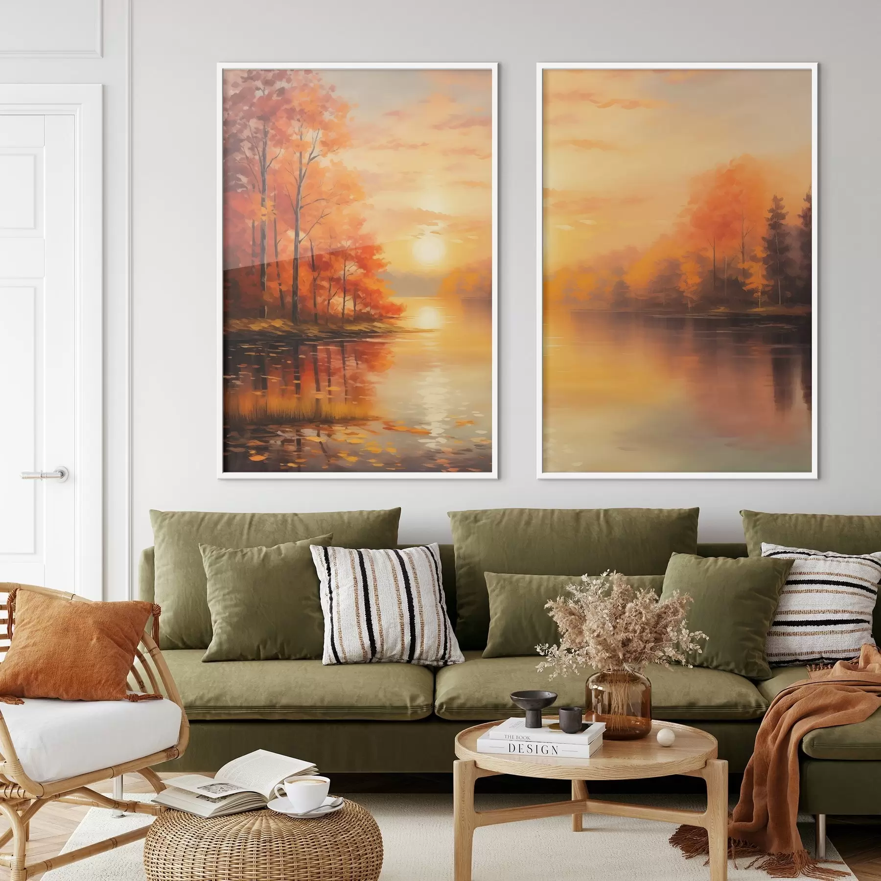 murales de pared Bosque otoñal contra la puesta de sol d01051