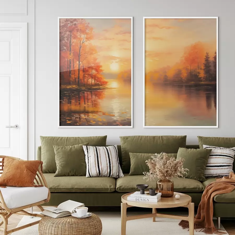 murales de pared Bosque otoñal contra la puesta de sol d01051