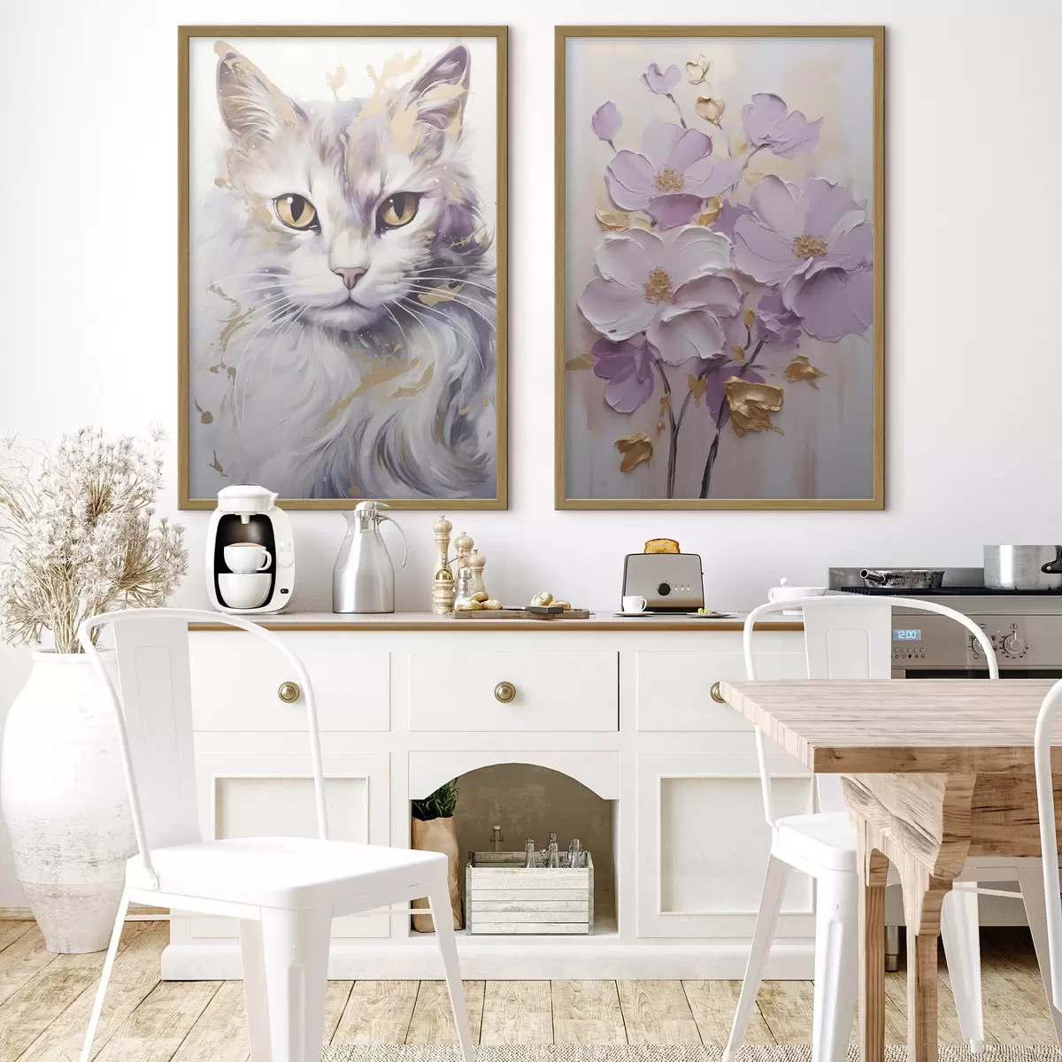 Poster Flores abstractas y un gato d01056