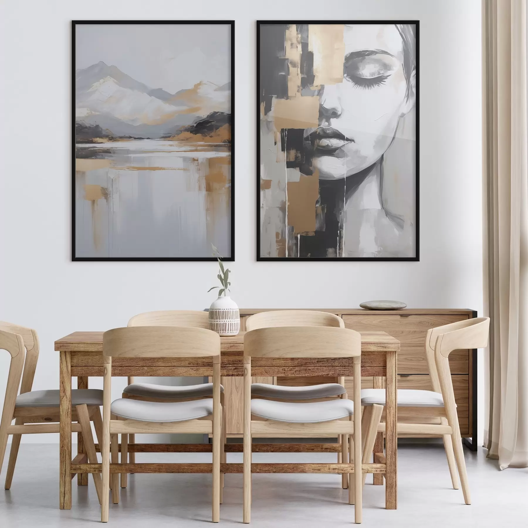 murales de pared Paisaje montañoso abstracto y retrato d01058