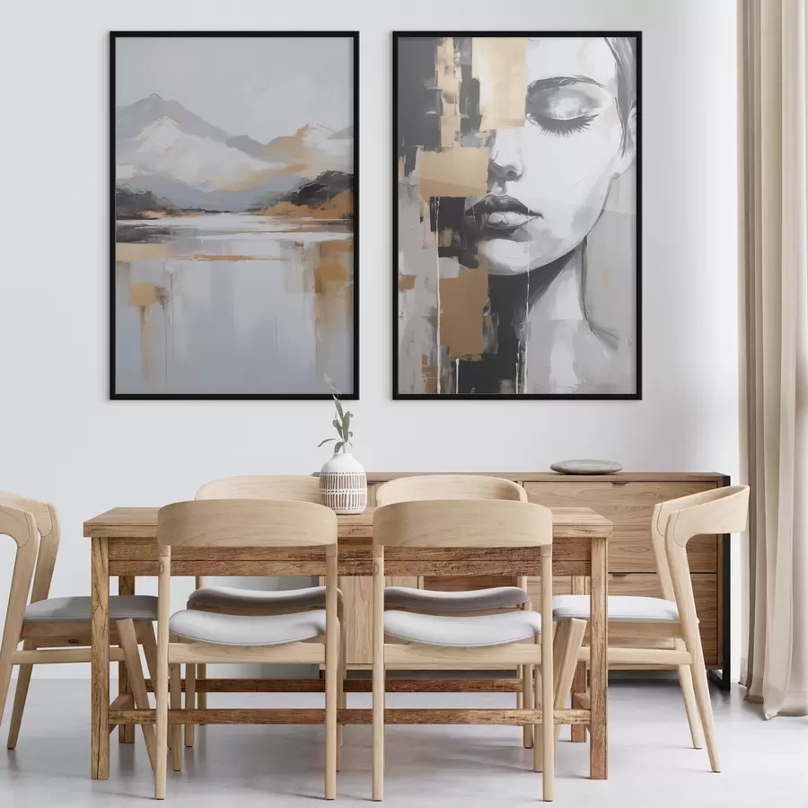 murales de pared Paisaje montañoso abstracto y retrato d01058