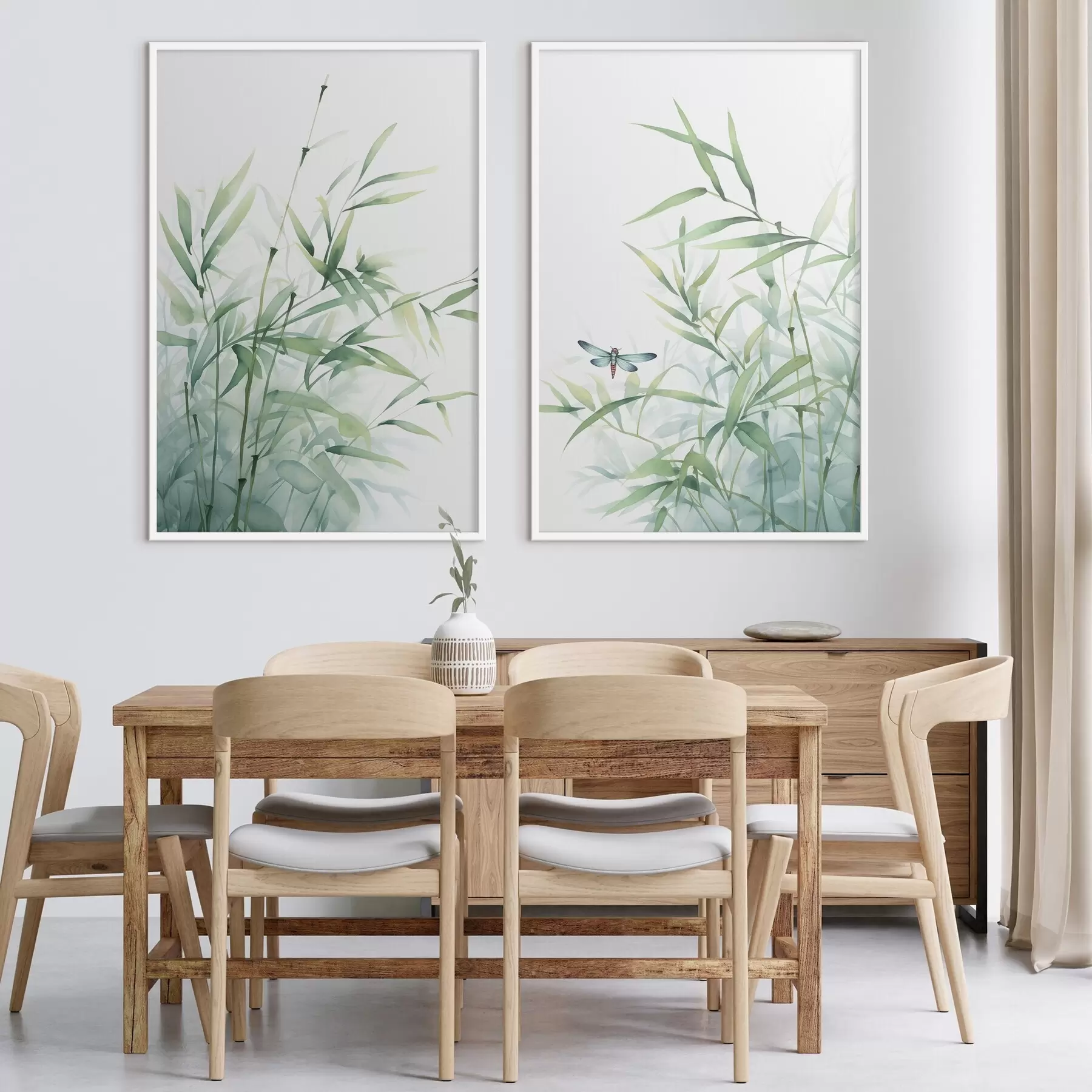 murales de pared Plantas de bambú, imitación acuarela d01062